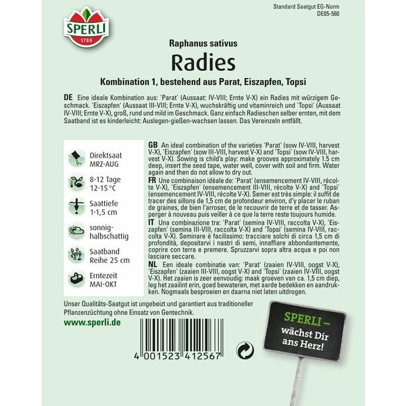 Radies »Kombination I (Parat, Eiszapfen, Topsi)«, 3 Sorten für knackige Vielfalt rund um's Jahr