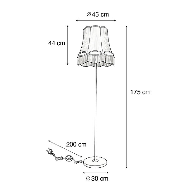 Lampadaire rétro en laiton avec abat-jour Granny crème 45 cm - Kaso