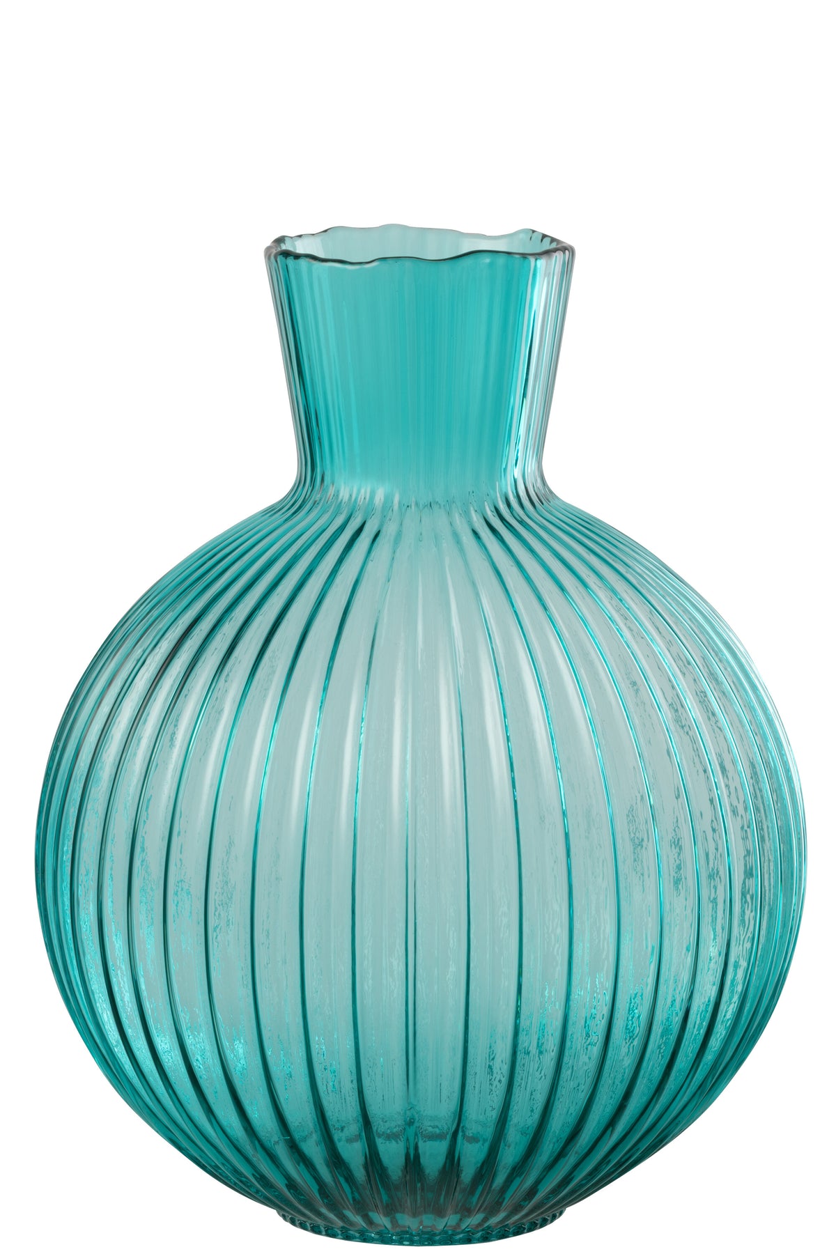 J-Line vaas Bal Geribbeld - glas - turkoois - large