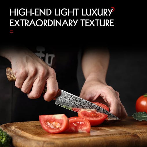 NNEOBA 5-Inch Damascus Utility Knife 67-Layer Super Steel Brown