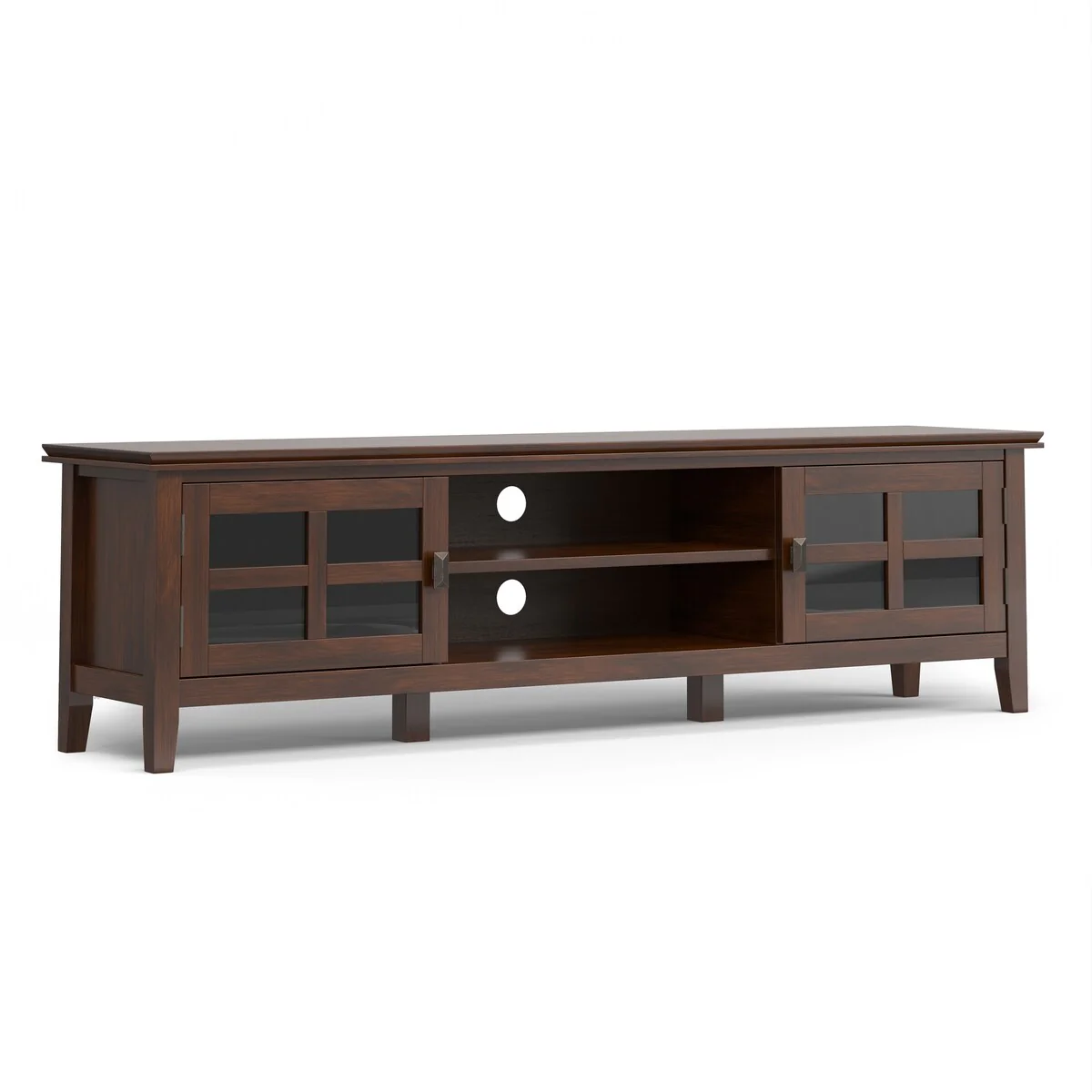 WYNDENHALL Stratford SOLID WOOD 72 Wide Transitional TV Media Stand in Russet Brown For TVs upto 80 - 16.5 D x 72 W x 20 H