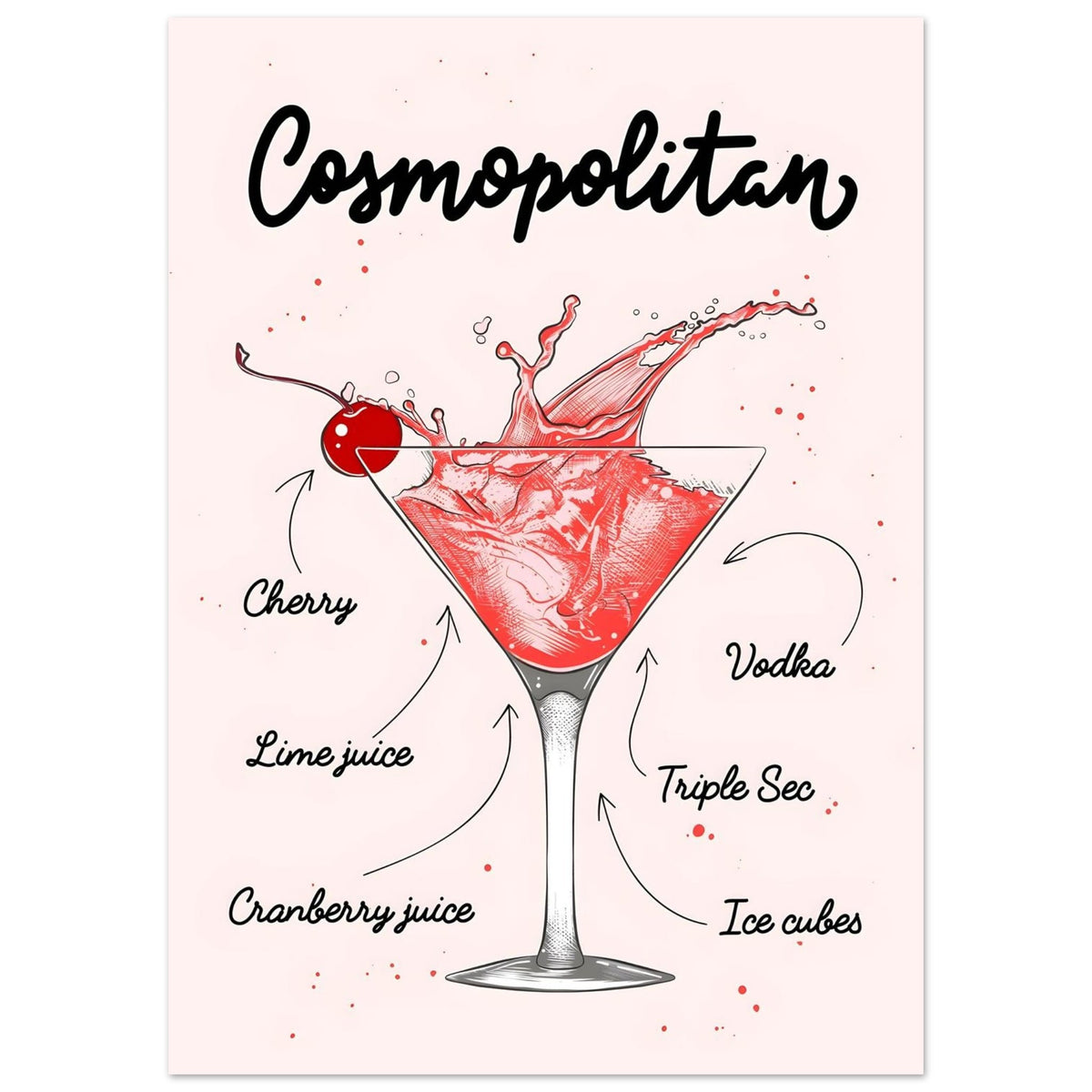 Artfulprints Cosmopolitan cocktail II – Illustratie  poster 50x70 cm