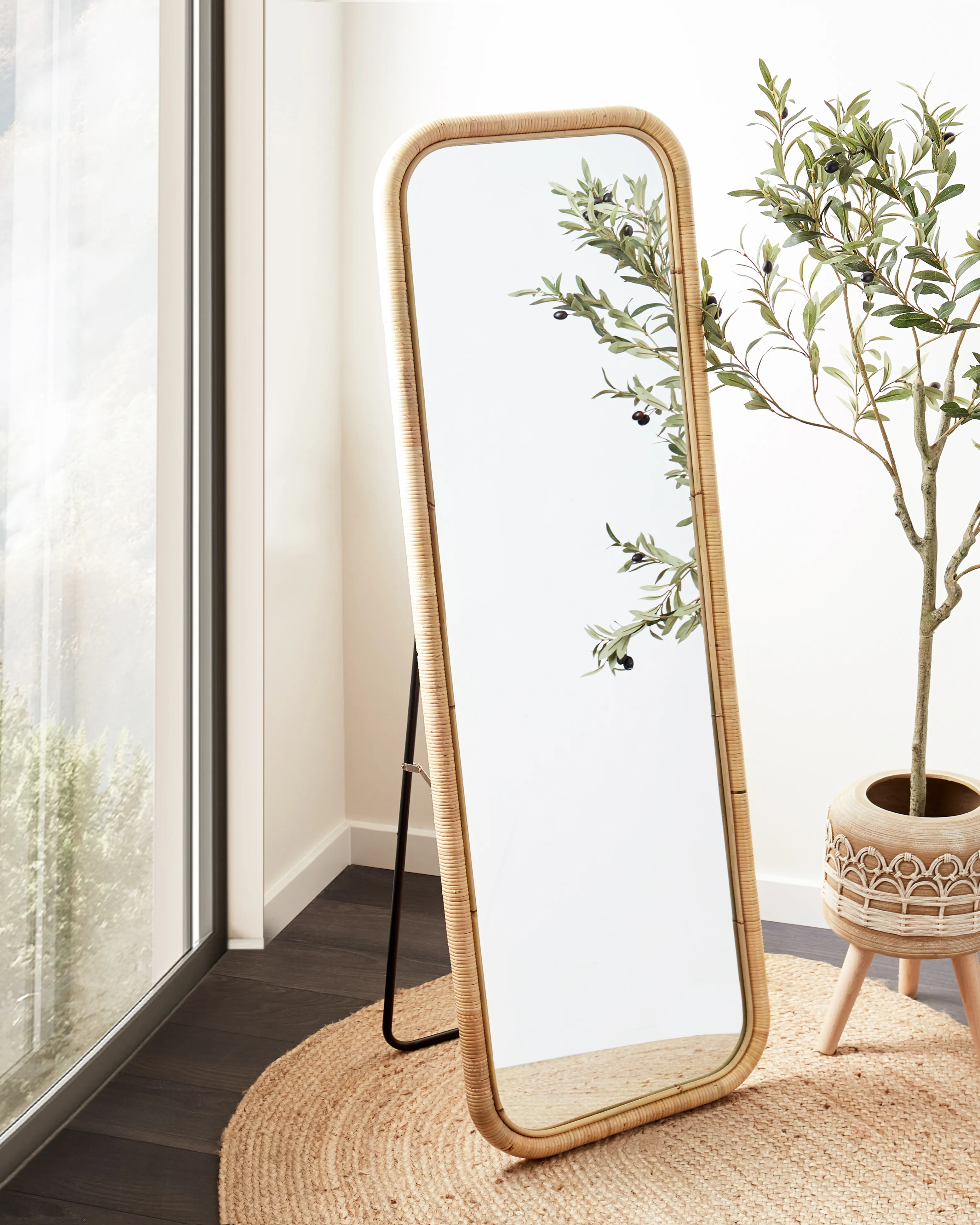 Standing Mirror MALANGE 150 cm Rattan Natural