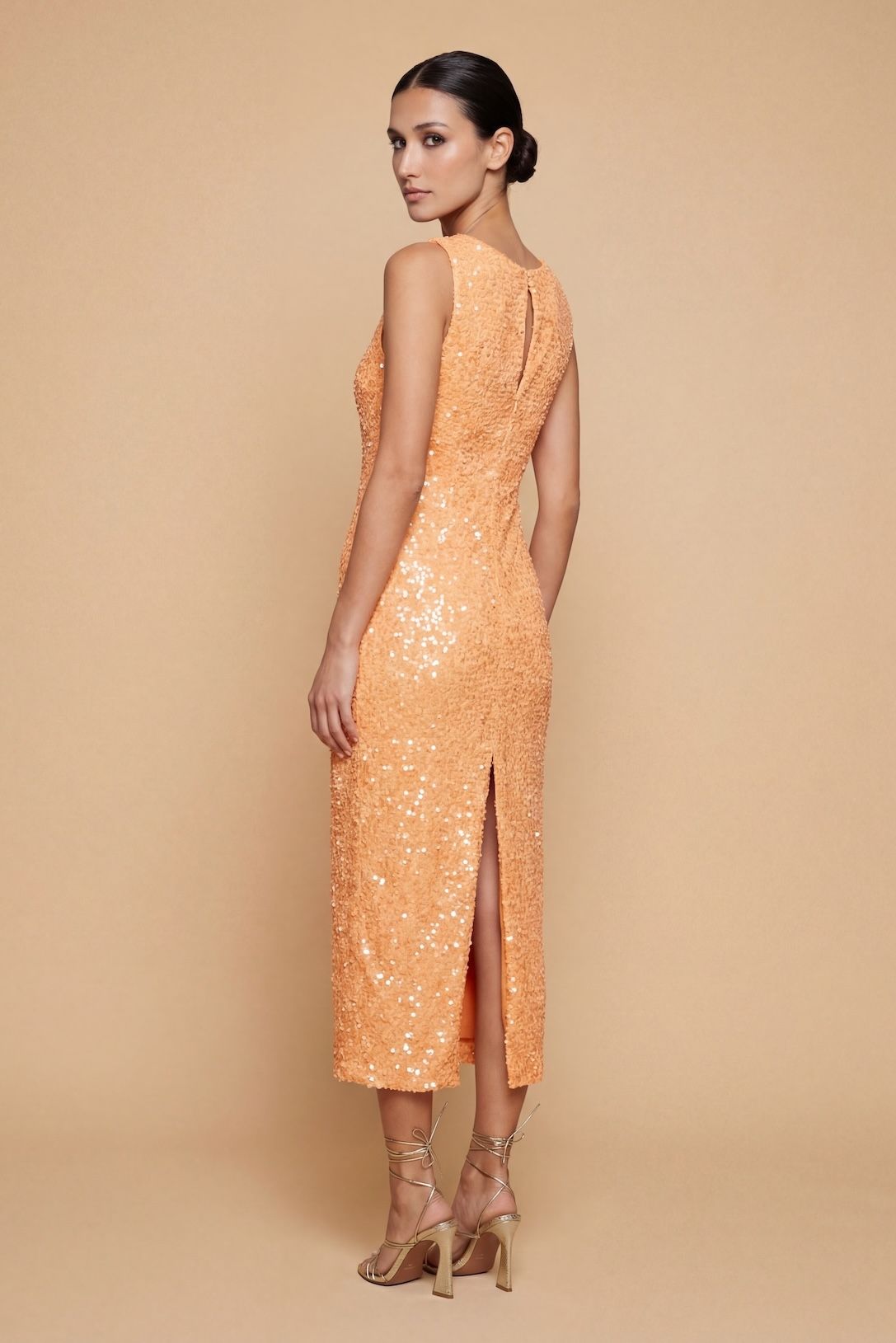 Little Mistress Orange Sequin Waffle Midaxi Dress