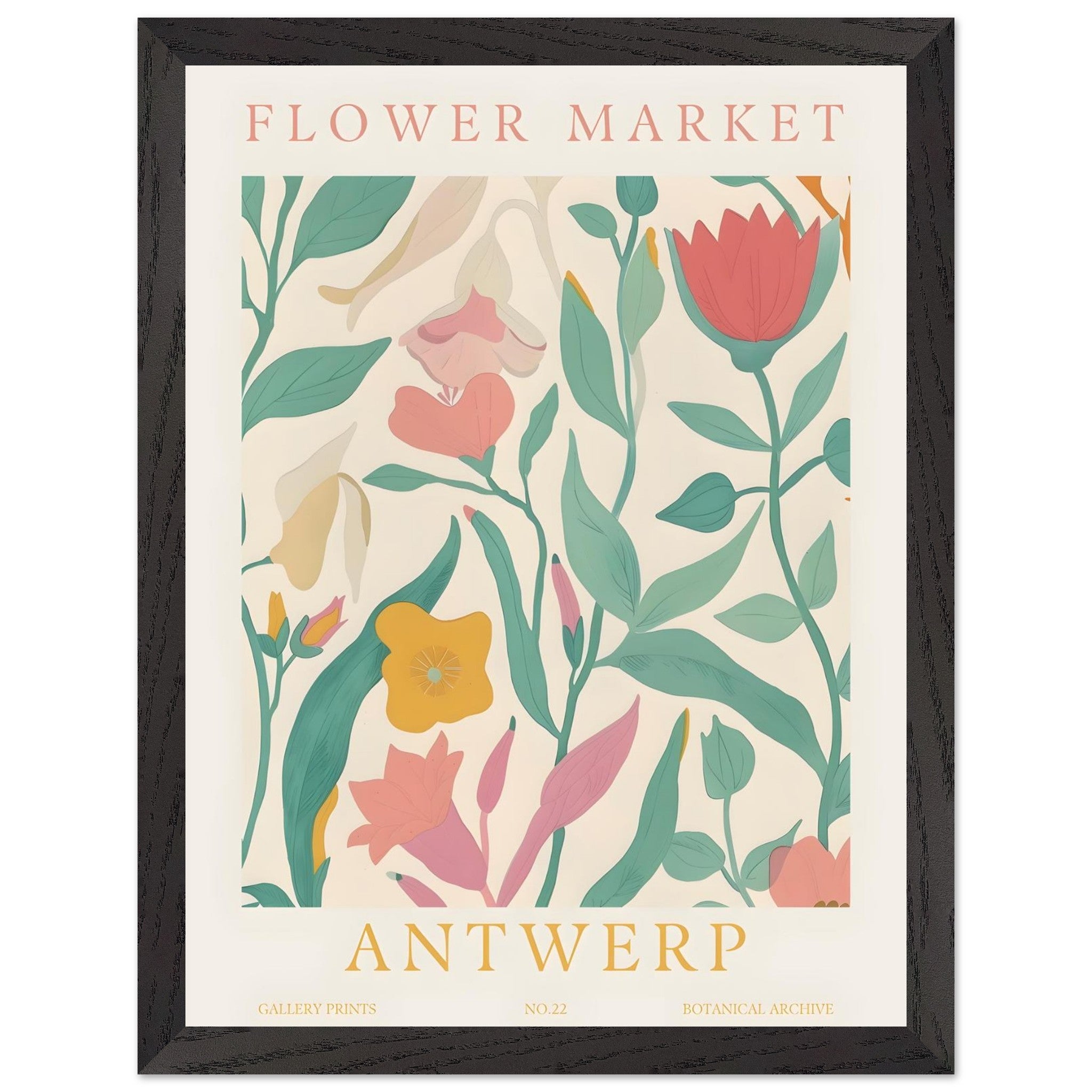Artfulprints Poster met Lijst Flower market - Antwerp  - 30x40 cm - Meerkleurig
