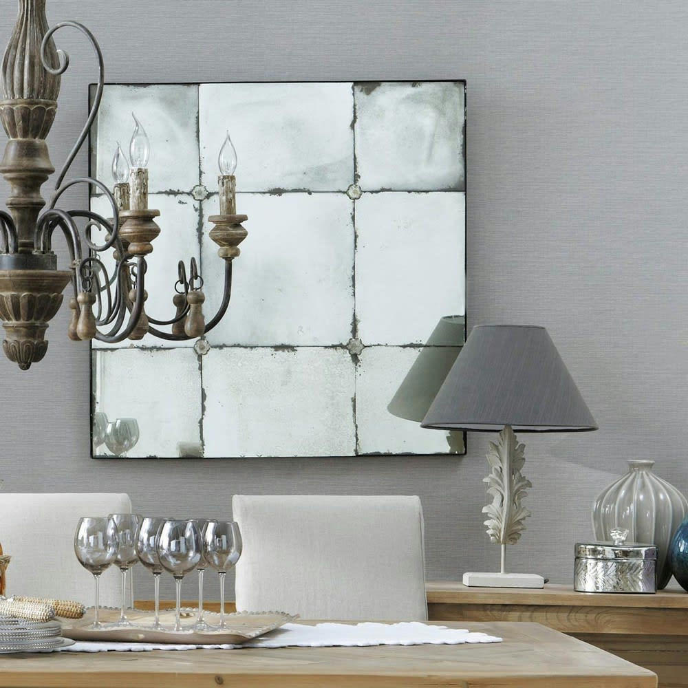 Angelina - Miroir fenêtre carré effet vieilli 100x100