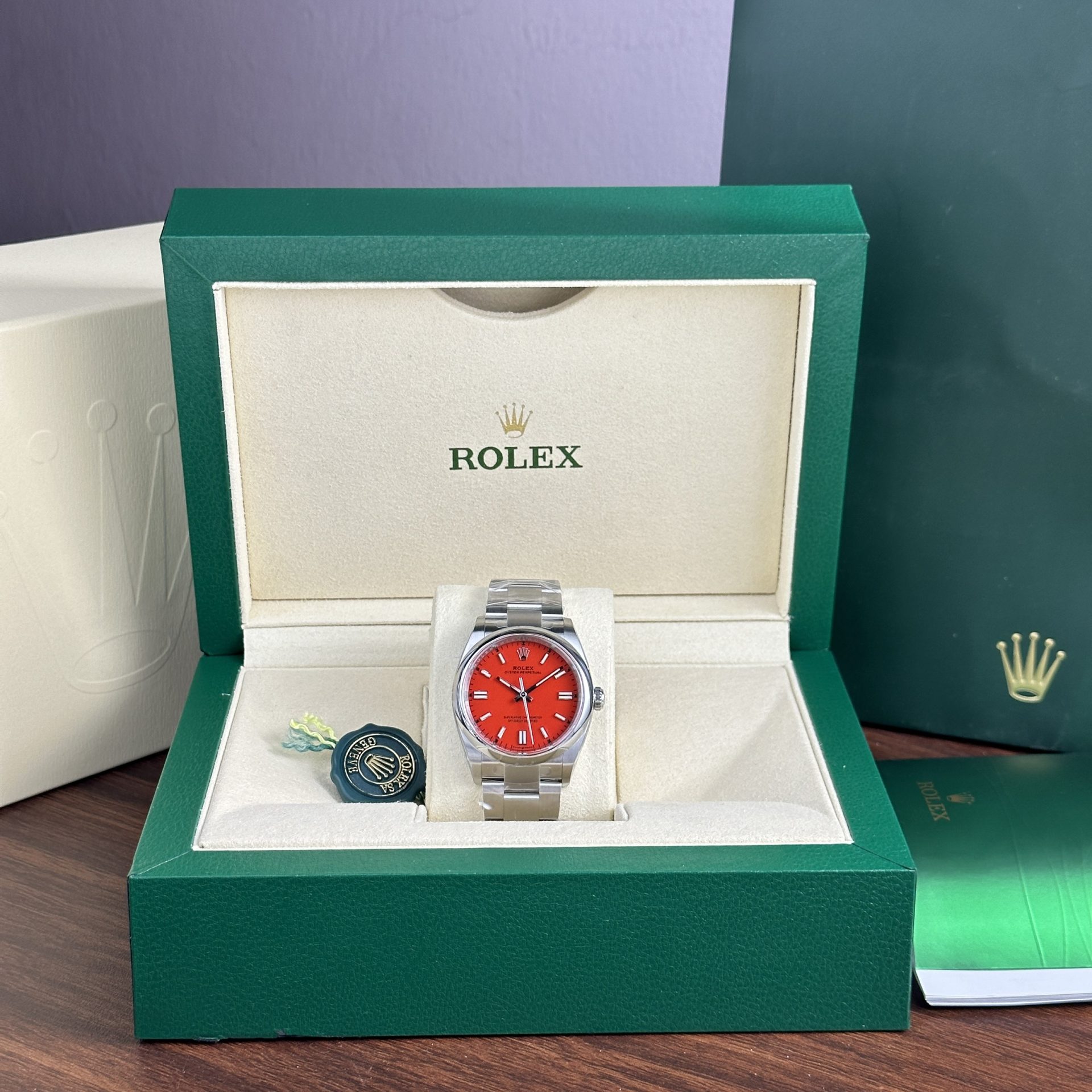 Rolex Oyster Perpetual 126000 904L Steel Red Dial 36mm Oyster Super Clone