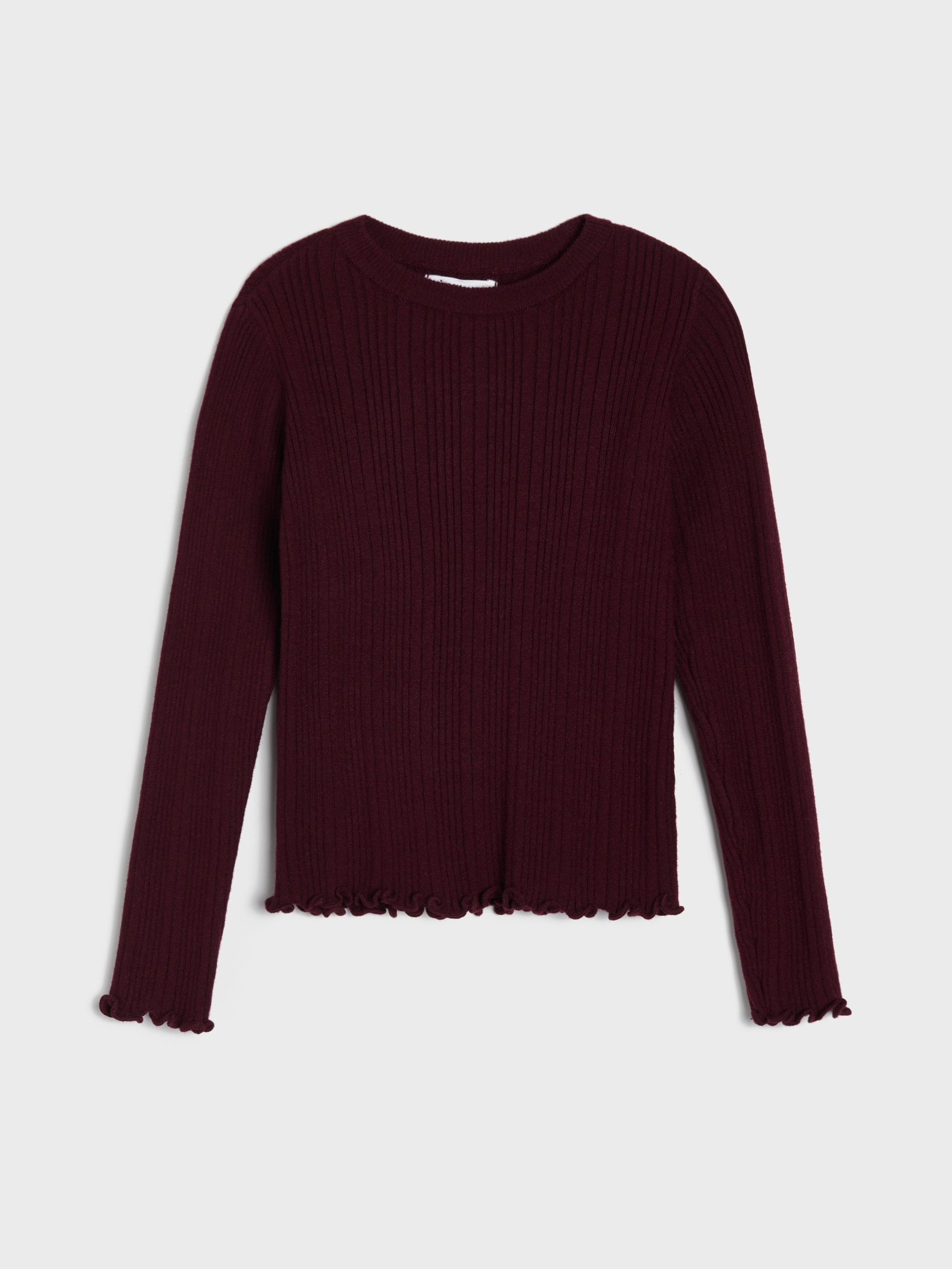 Prążkowany sweter slim fit z ozdobnymi falbanami z wiskozą