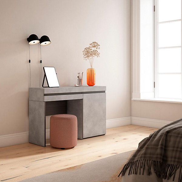 Coiffeuse 121x35x75cm avec tiroir couleur gris ciment