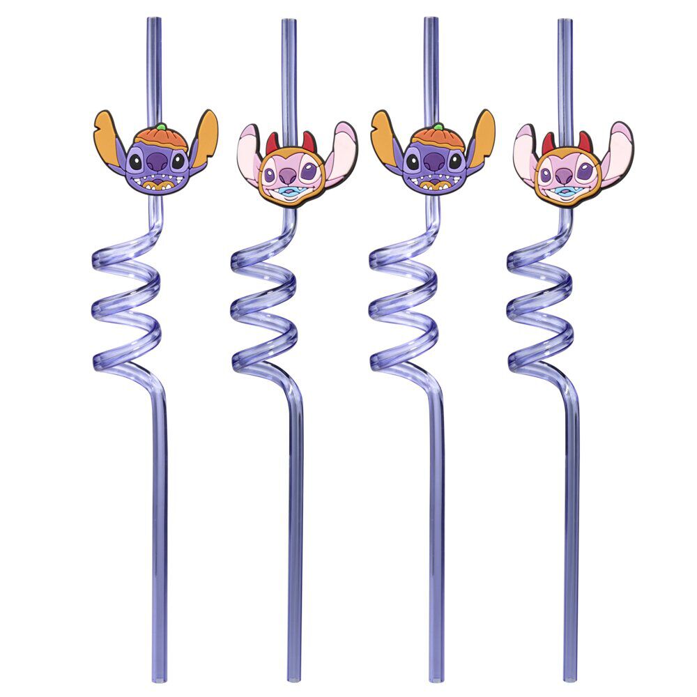 Paille réutilisable Halloween x4 Stitch Disney spirale violet L25cm
