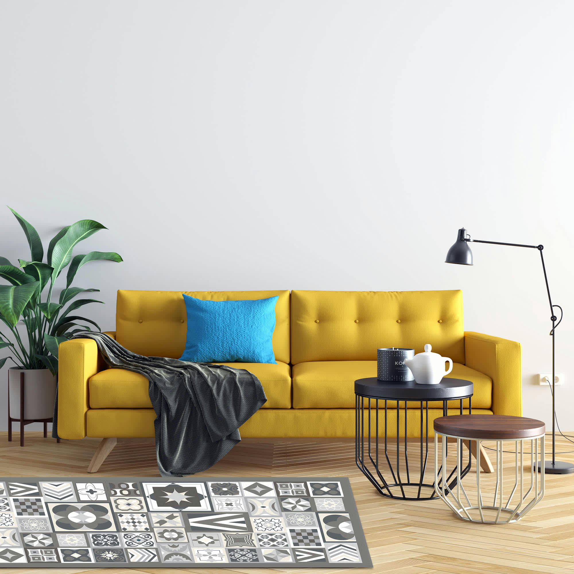 - Tapis vinyle style carreaux ciments gris 300x200cm