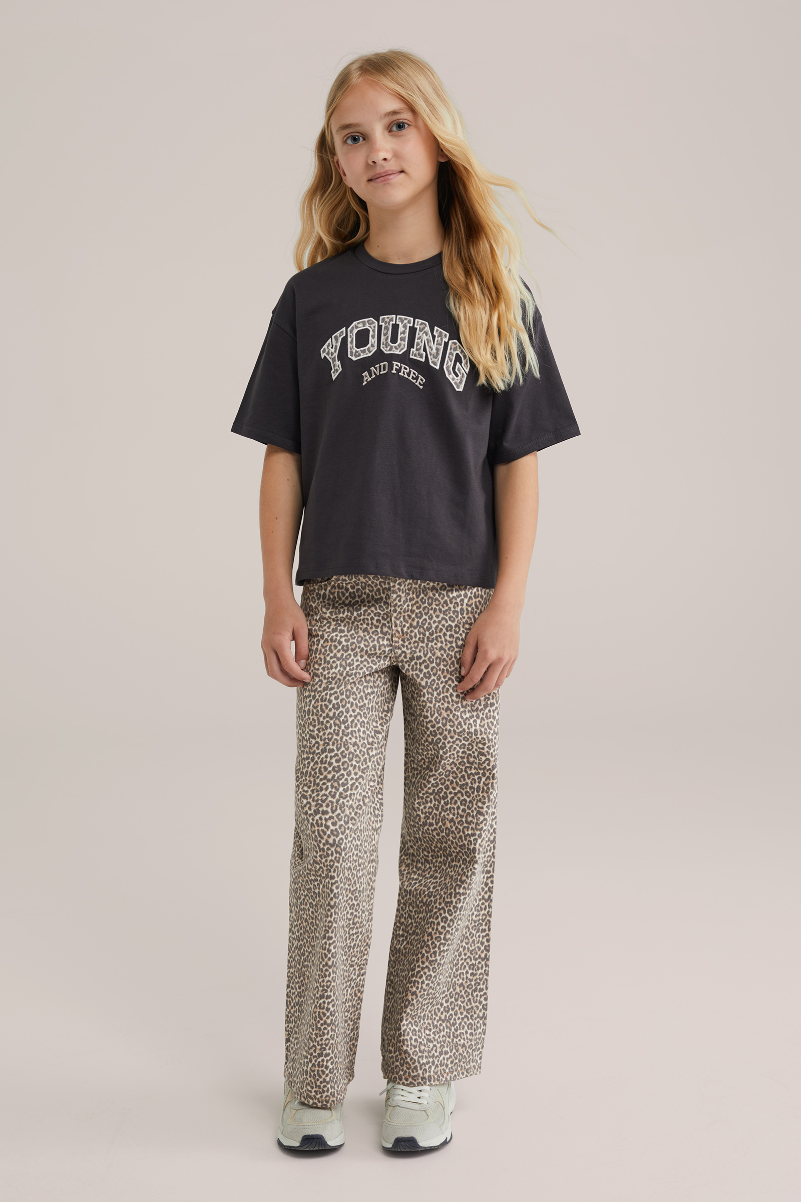 Meisjes wide leg jeans met print