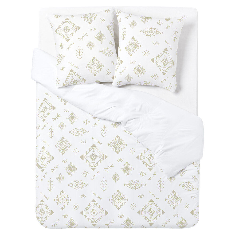 Parure de lit 2 personnes 240x220cm réversible motif berbère beige et blanc