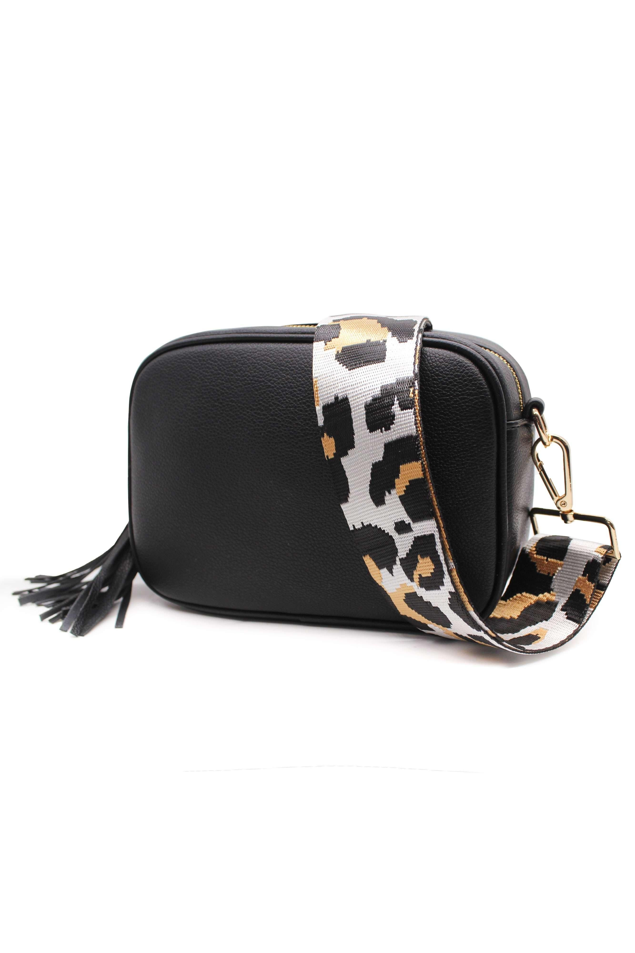 Kitise Double Strap Tassel Charm Canvas Strap Camera Crossbody Bag