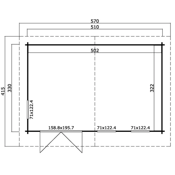 Blockbohlenhaus »Baruda«, BxHxT: 570 x 222,3 x 415 cm (Außenmaß inkl. Dachüberstand), grau