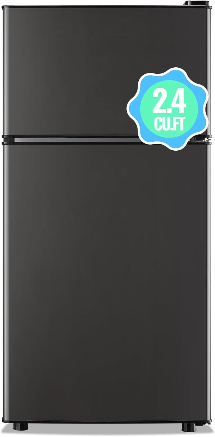 DEMULLER 2.4 Cu.ft Mini Fridge with Freezer Small Refrigerator with 7 Adjustable Temperature Control & Ajustable Feet, Compact Tiny Size Dorm Refrigerator Ideal for Kitchen Office Apt Dark Gray