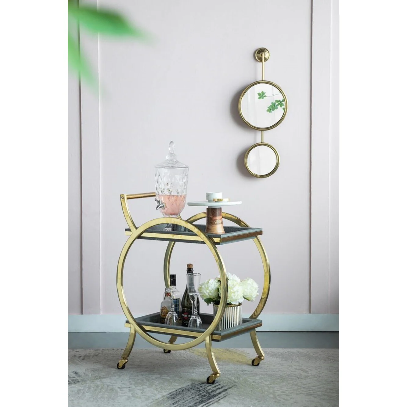 Margo Bar Cart with Rolling Wheels - 34 - Gold and Gray