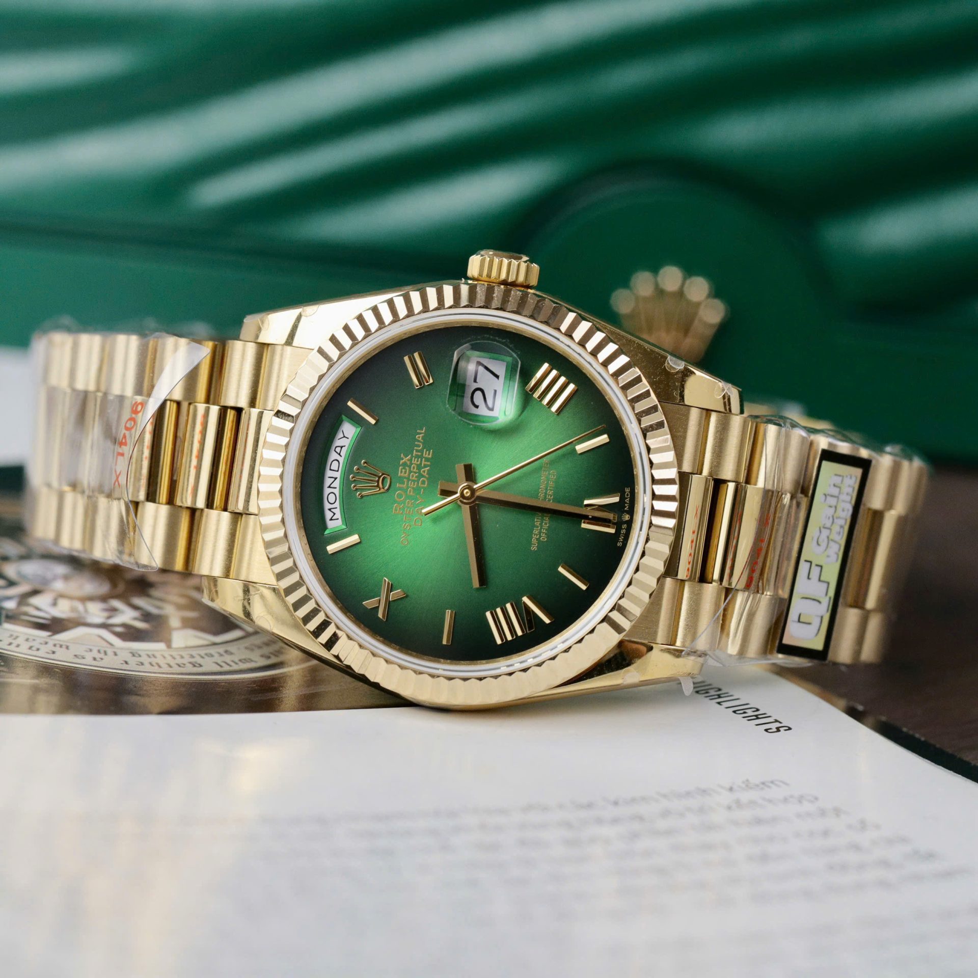 Rolex Day-Date 128238 YG Plated Ombre Green Dial 36mm Super Clone