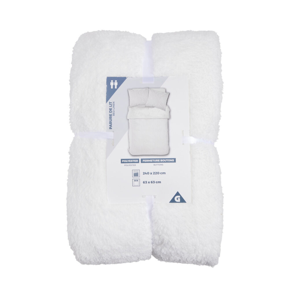 Parure de lit 2 personnes 240x220cm polyester toucher fourrure blanc