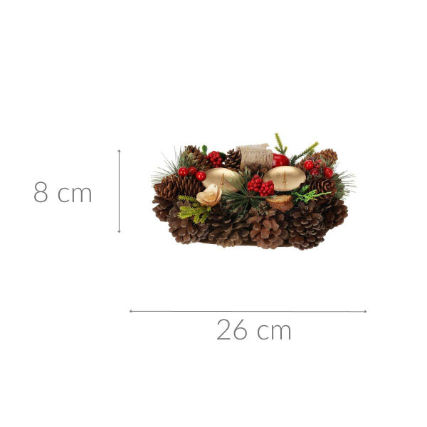 Świecznik z szyszek na dwie świeczki, 26 cm