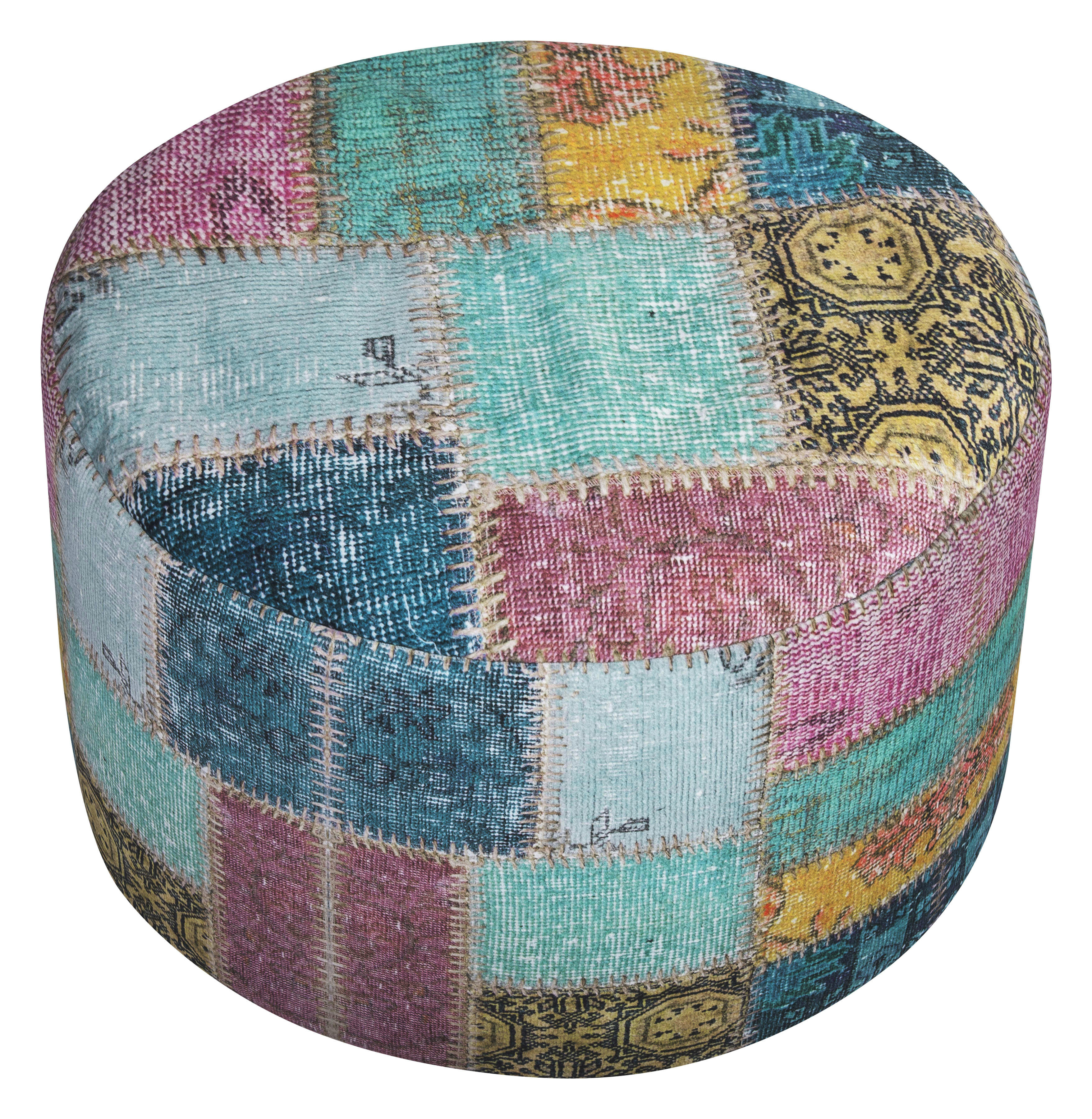 DOTCOM KAPI - Pouf rond impression digitale vintage multicolore 50x30cm
