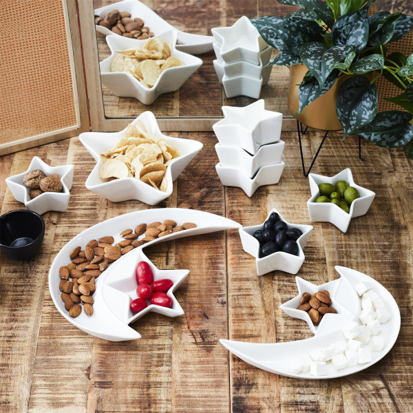 Zestaw 9 naczyń do serwowania starry night biały ceramiczny