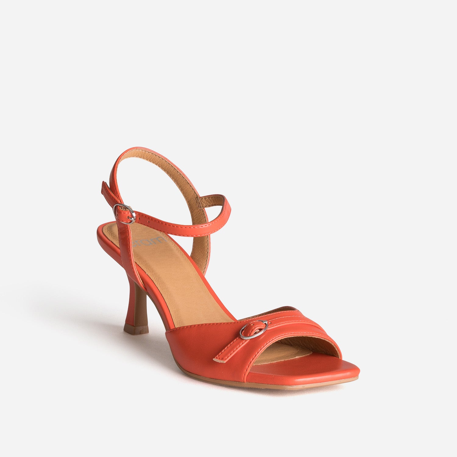 Sandale orange kitten-heel détail boucle
