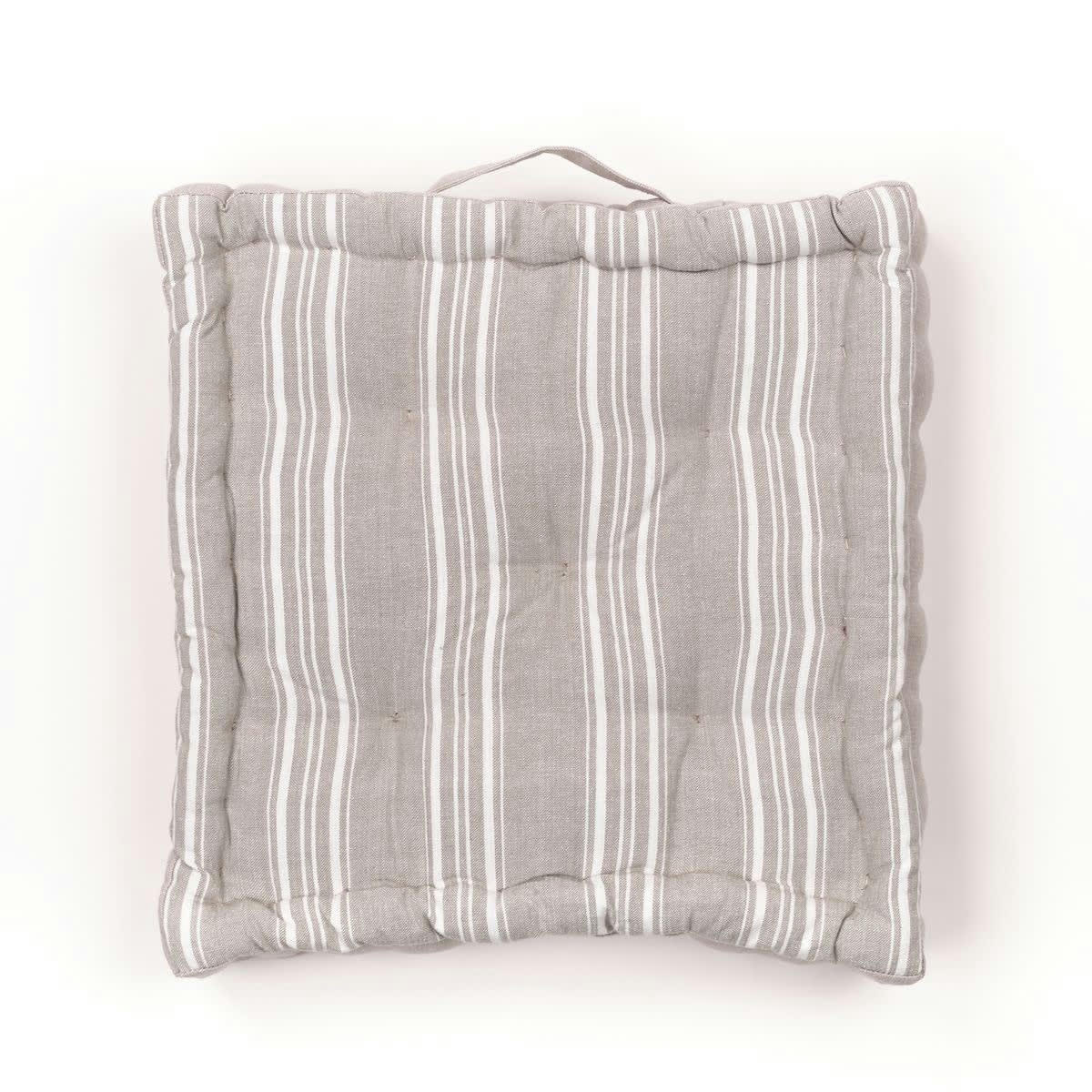 CHARME - Coussin de sol imprimé en coton beige 40x40x10
