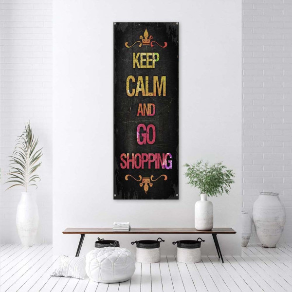Feeby Obraz Napis Keep calm and go shopping 30x90