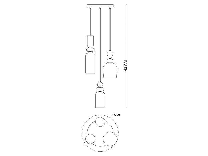 Lampa wisząca Manso 3-punktowa szklana wielokolorowa