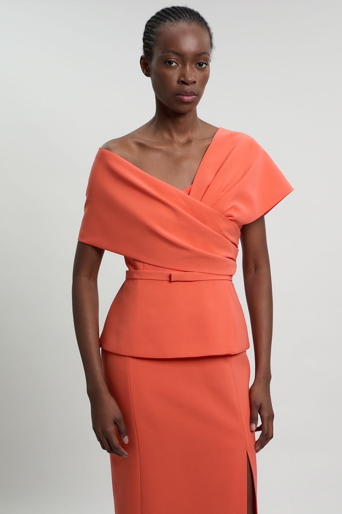 KarenMillen Petite Compact Viscose Stretch Tailored Peplum Midi Dress