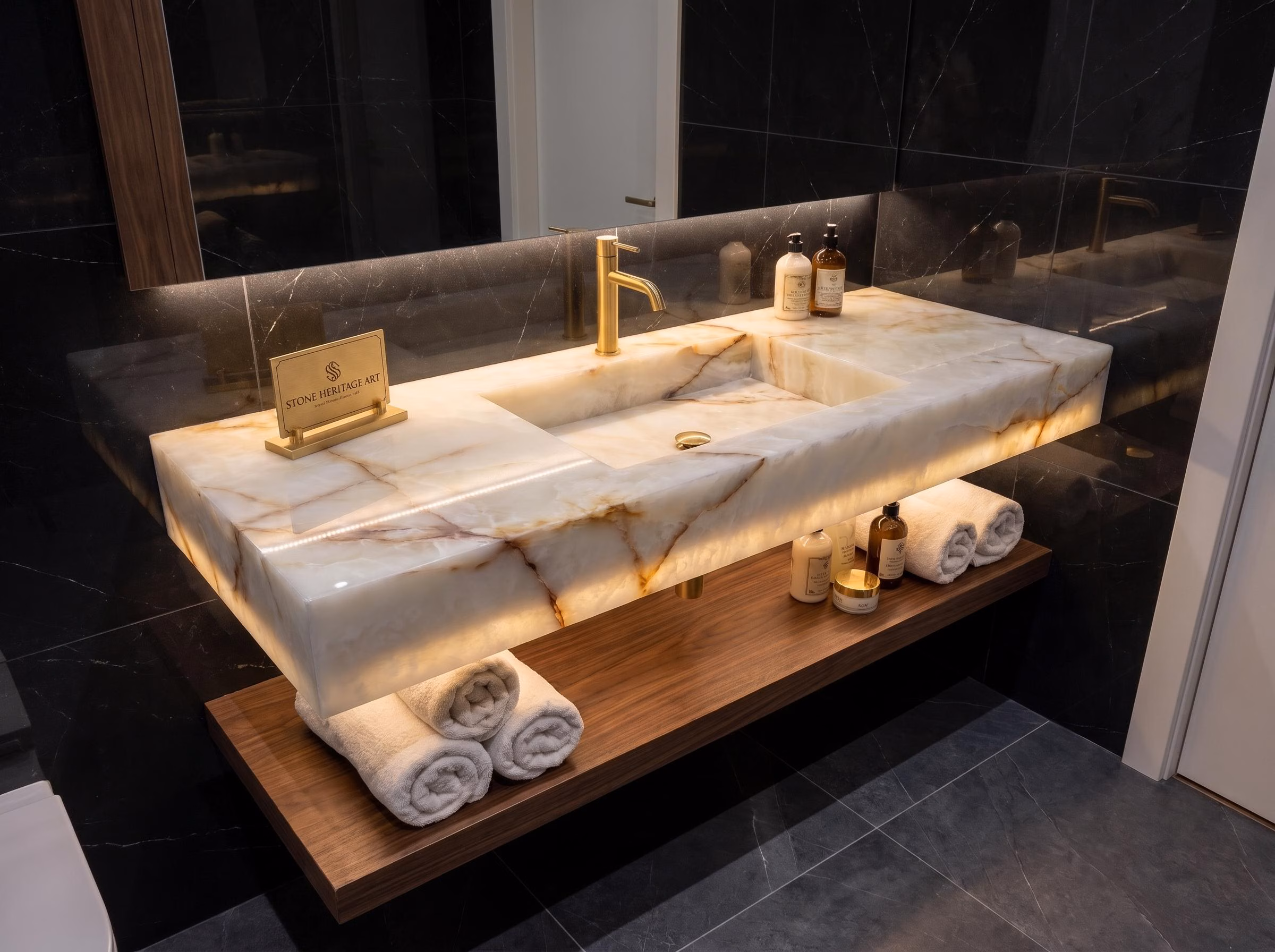 White Onyx Sink — Natural Stone Integrated Vanity Basin Bathroom