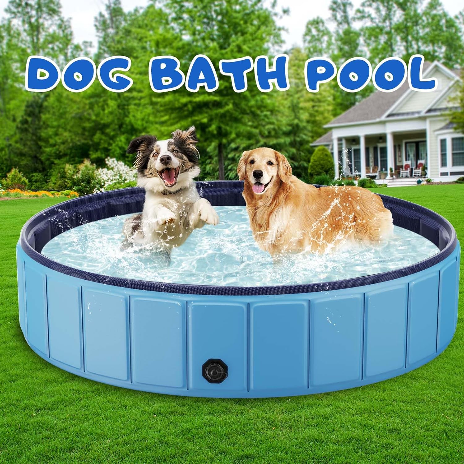 Foldable Dog Swimming Pool, 120x20 Oversize Collapsable Hard Plastic Potable Bathing Tub for Pet Dog Kiddie Pool Indoor and Outdoor Leakproof PVC Play Pool for Large Dogs Pets Puppy Kids Blue(120)