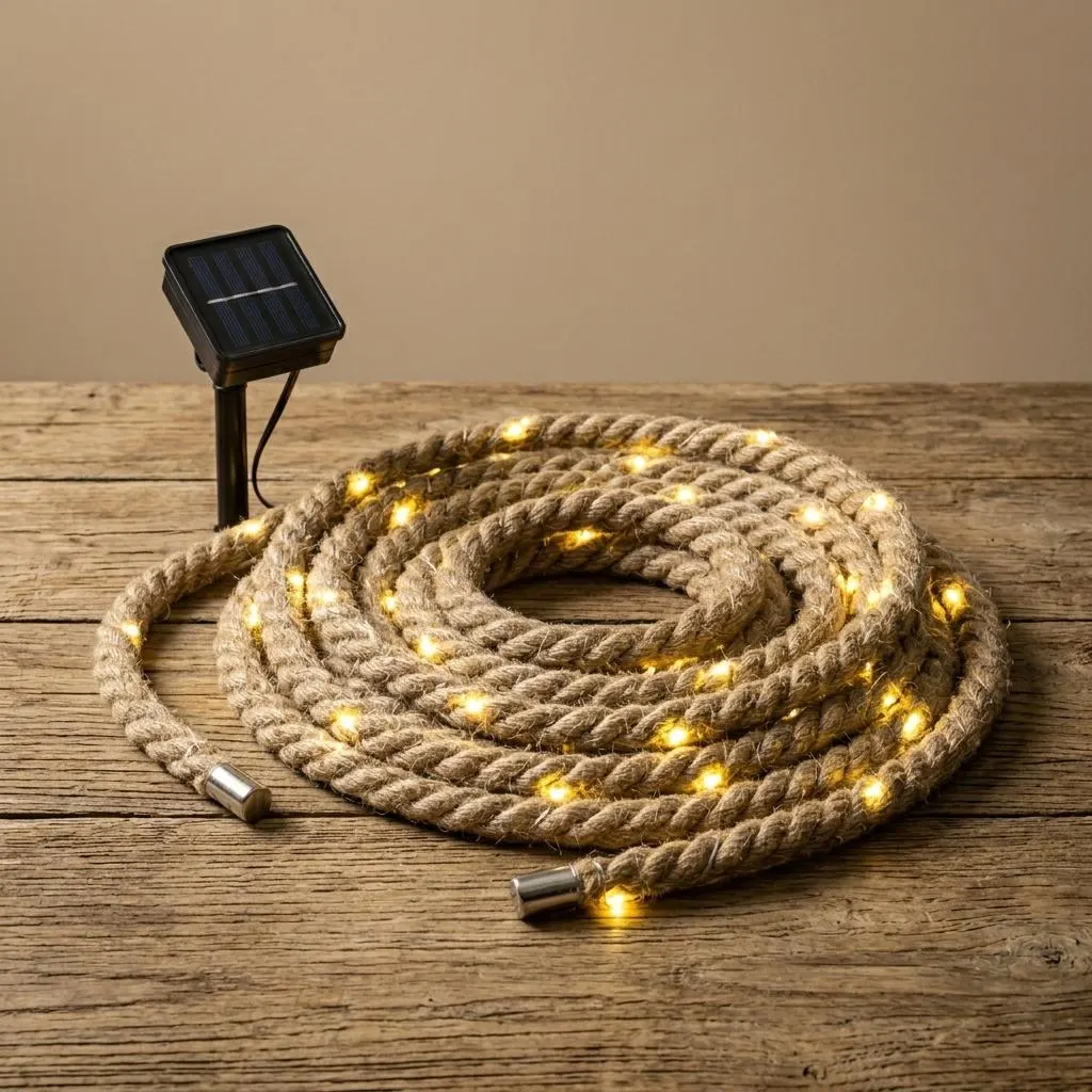 Retro Solar Rope Light 7M 50LED Outdoor Fairy Lights, Hemp Rope Garden Decor, Patio Camping Landscape Lighting