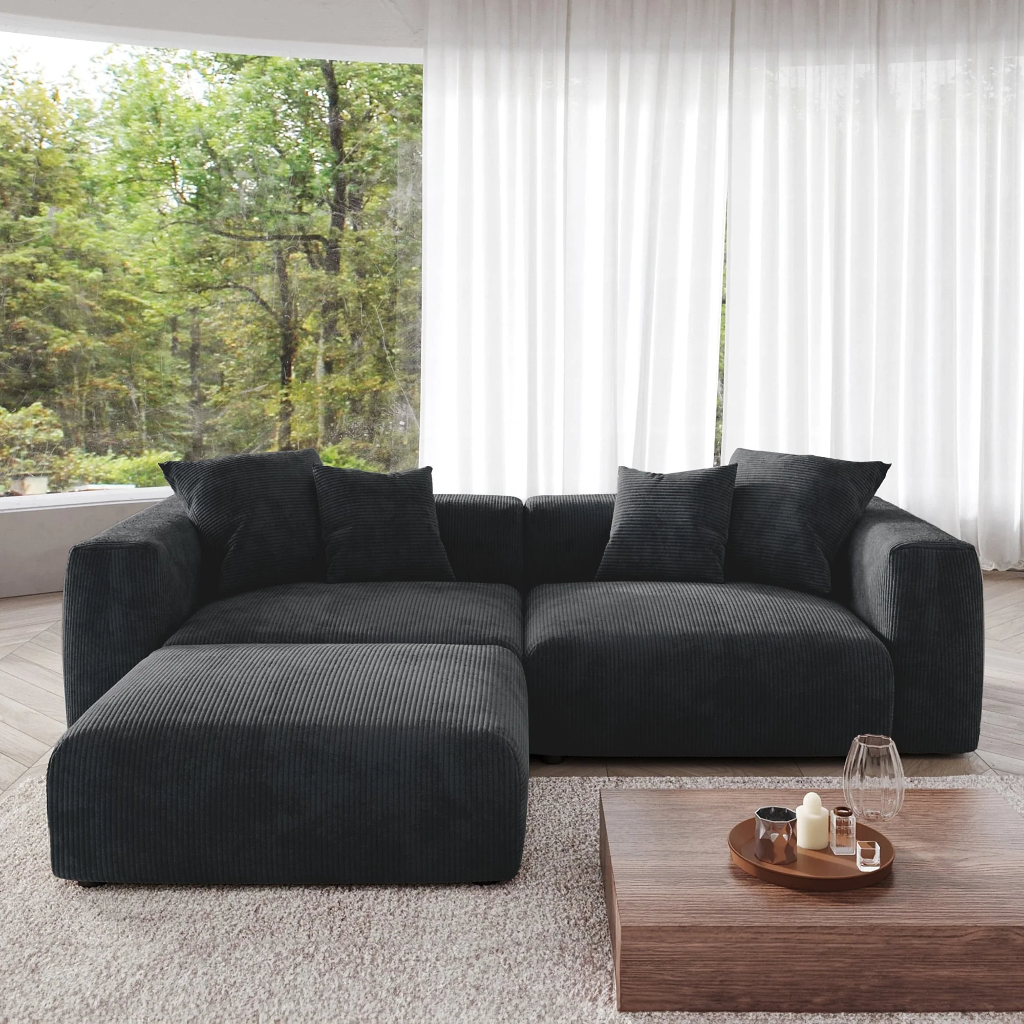 Sectional Couch Sofa with 4 Pillows, Modern Luxurious Modular Sectional Couch with Chaise Ottomans