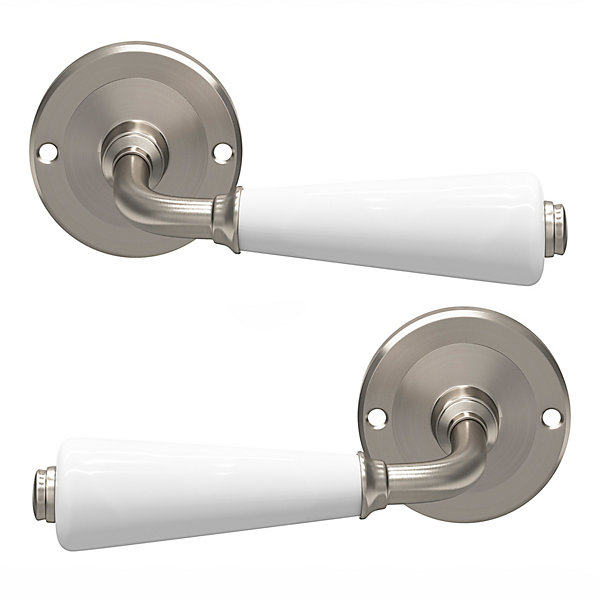 Ensemble poignée sur rosace incurvé vis traversante ou à vis GoodHome Porcelaine Vras brillant blanc Ø48mm