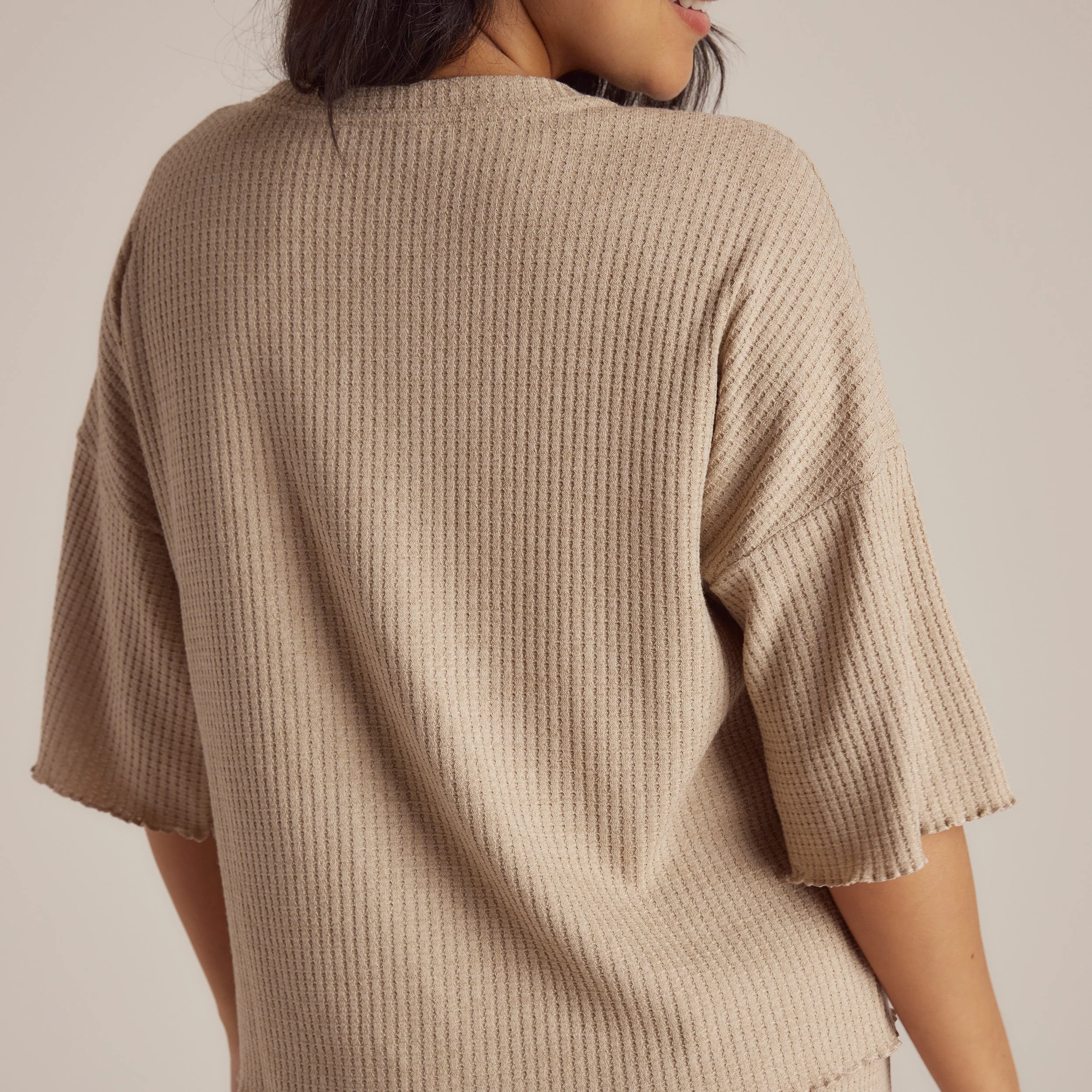 Soft Waffle Pyjama Top - Mink