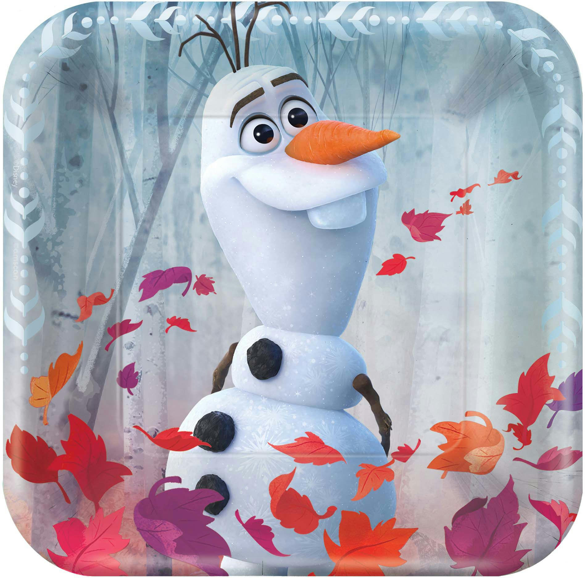 Disney Frozen Olaf Square Paper Disposable Dessert Plates, Silver, 7-in, 8-pk, for Birthday Party