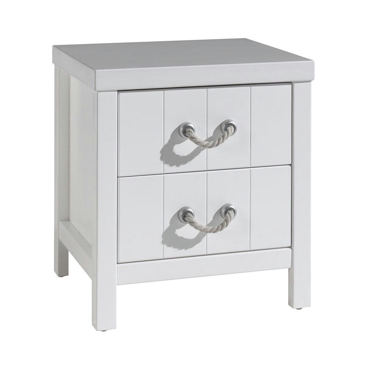 LAZIO - Chevet  2 tiroirs effet lambris poignées corde