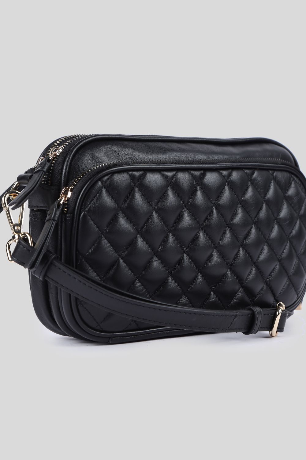Ashwood Leather Bellezza Romana' Real Leather Twin Zip Quilted Crossbody Bag