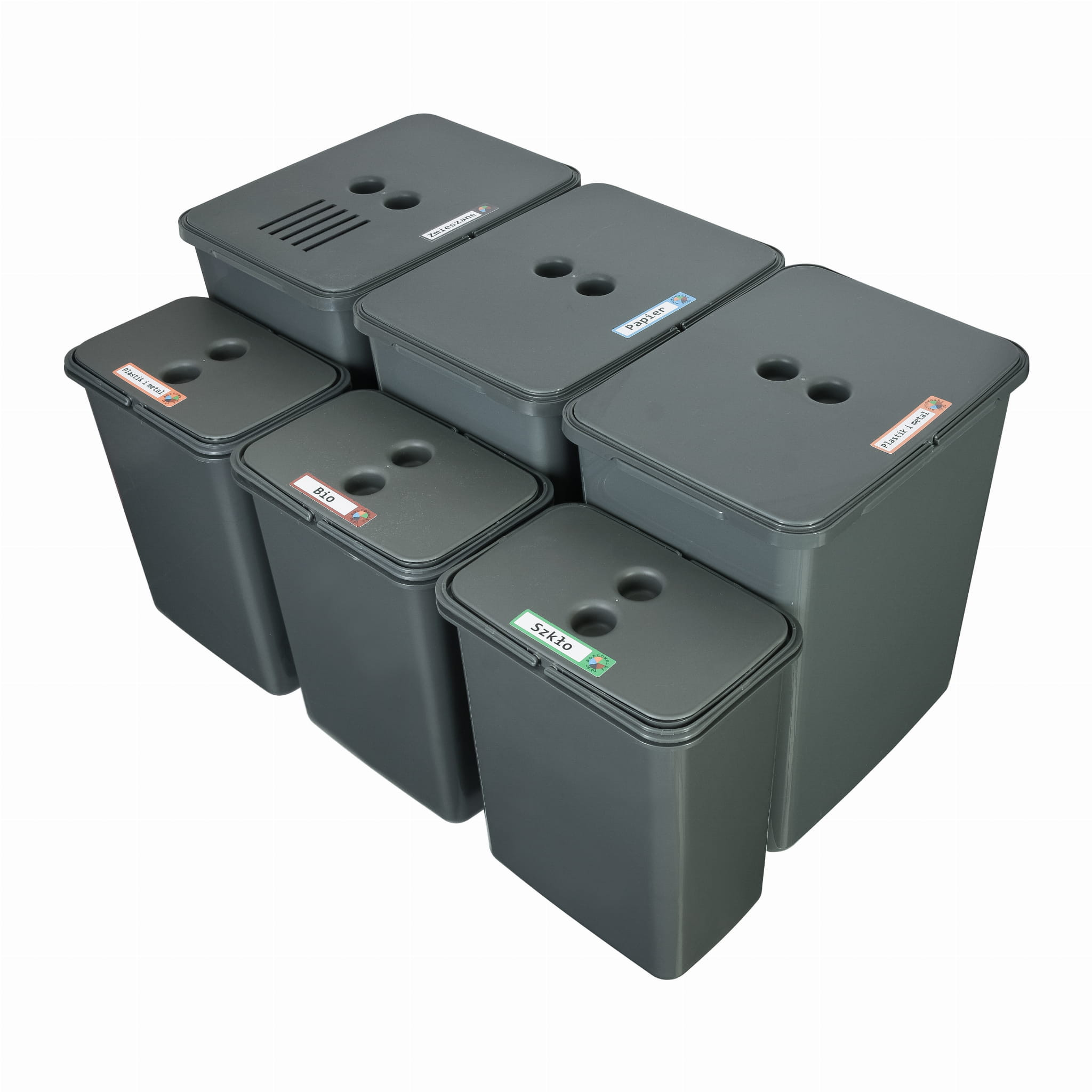 Zestaw koszy do segregacji FLEXI do szuflady BLUM 80–90 cm 3x20L 3x8L filtr