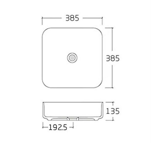 Lave-mains à poser céramique KW6134, 38,5 x 38,5 x 13,5 cm, Aspect marbre noir mat, Avec cache chrome