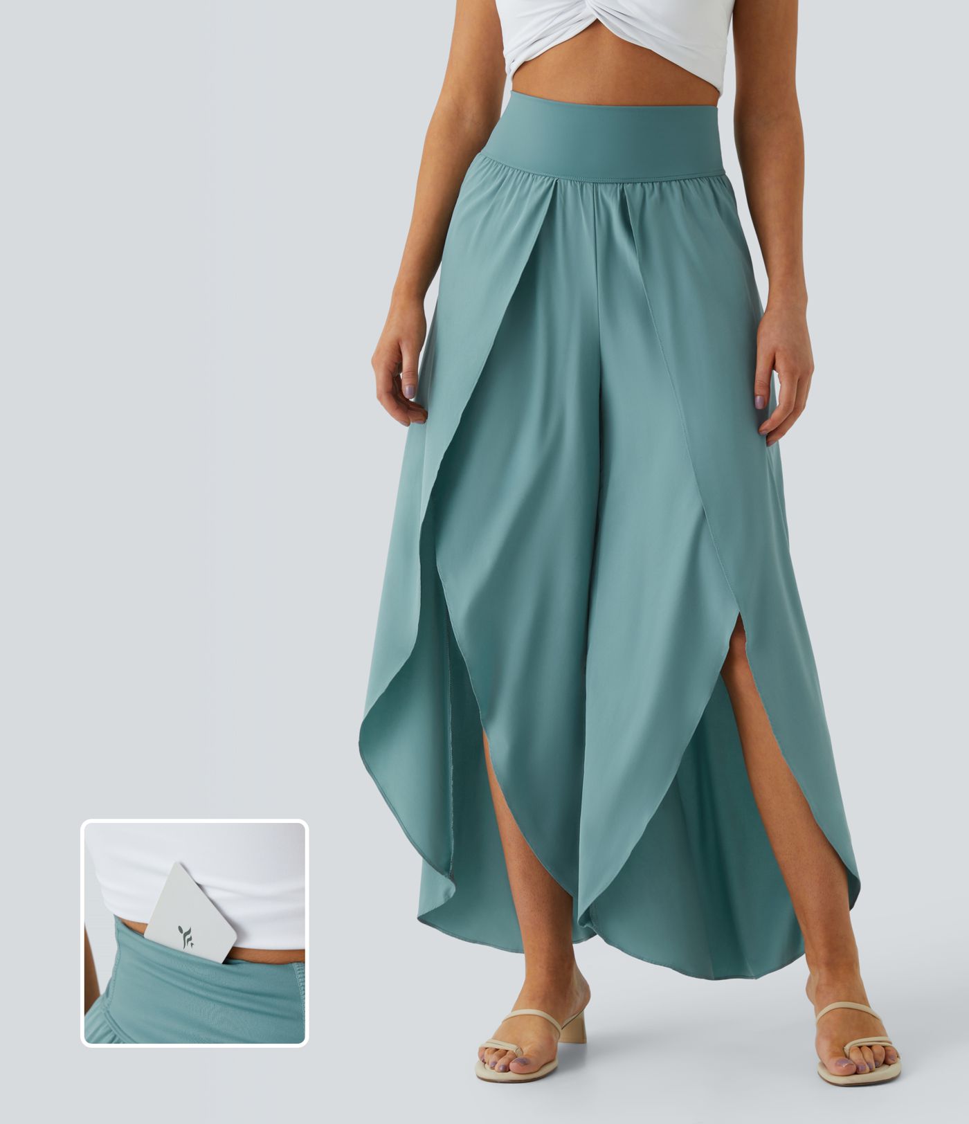 Breezeful™ Pantalon Large Fluide Séchage Rapide Taille Haute Poche Arrière