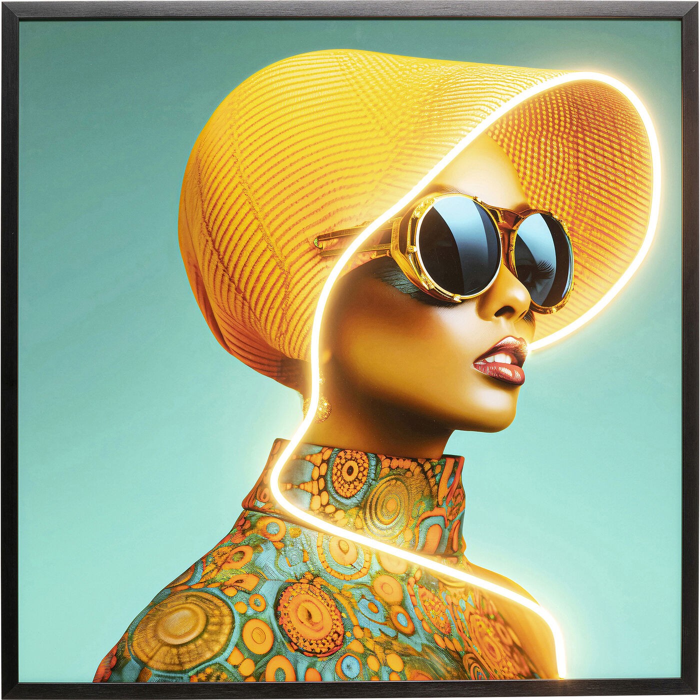 Kare Design Schilderij LED gele hoed vrouw 80x80cm