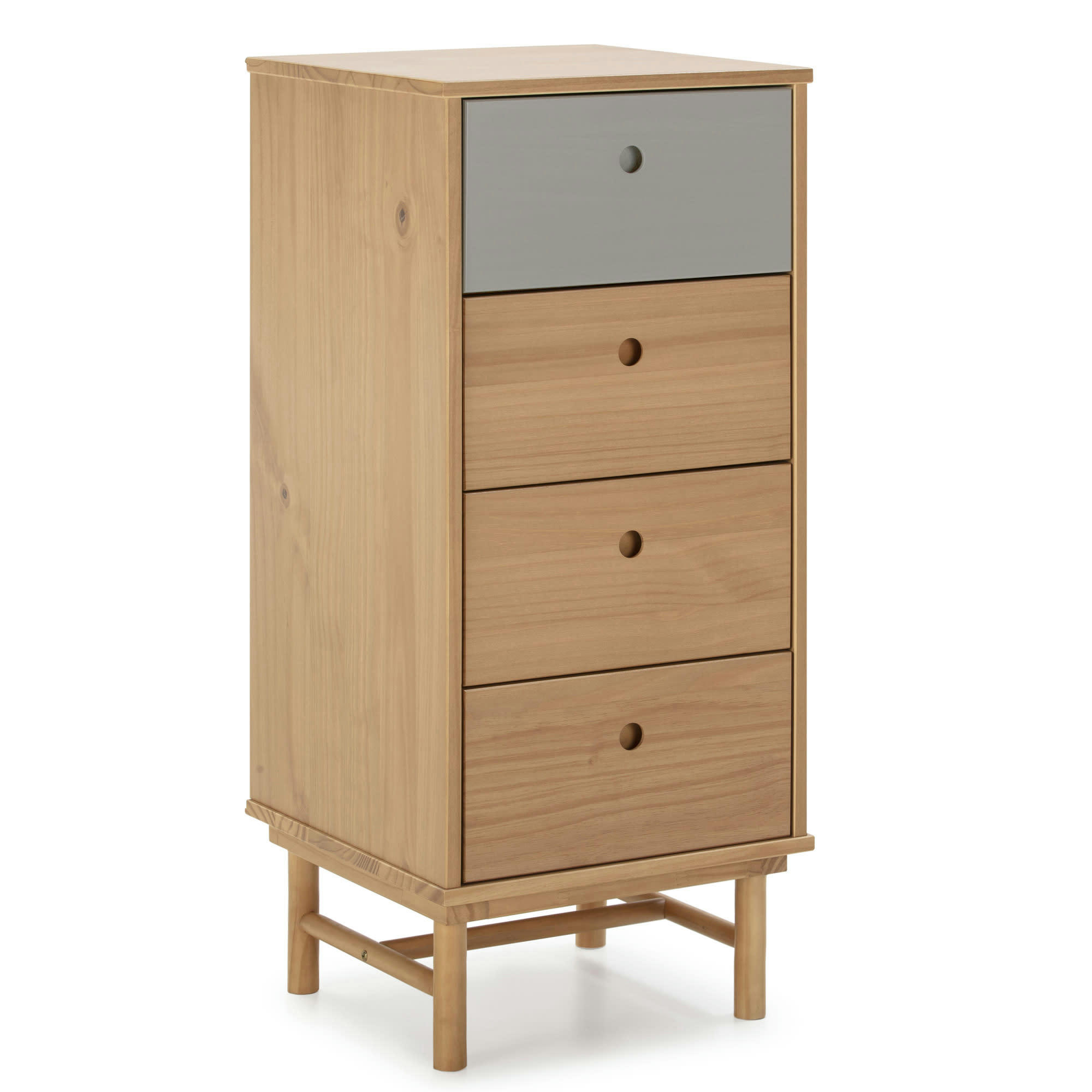 MAGNUS - Chiffonnier de nuit 4 tiroirs, bois massif, 40 cm longueur