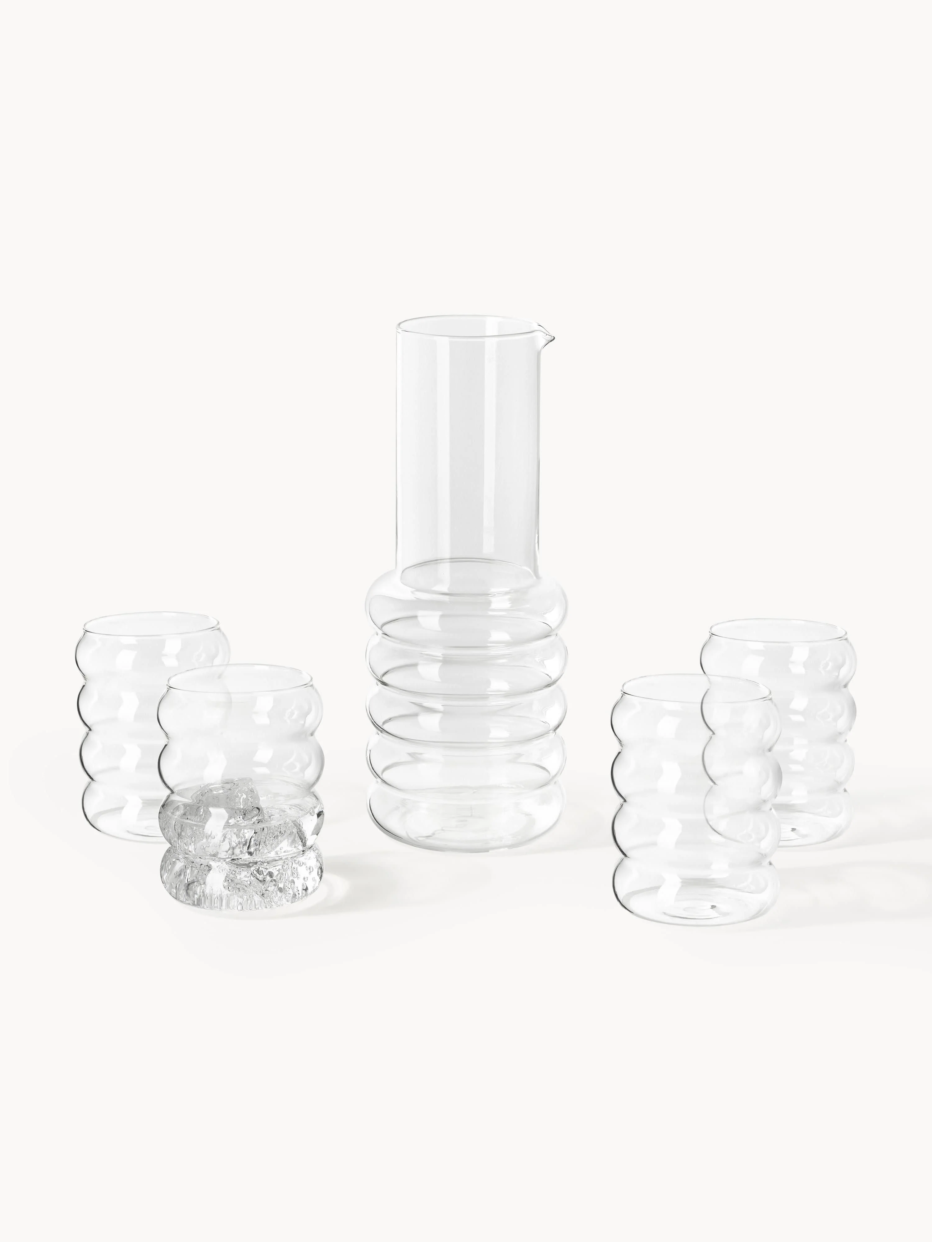 Mundgeblasene Karaffe Bubbly mit Trinkgläsern, 5er-Set