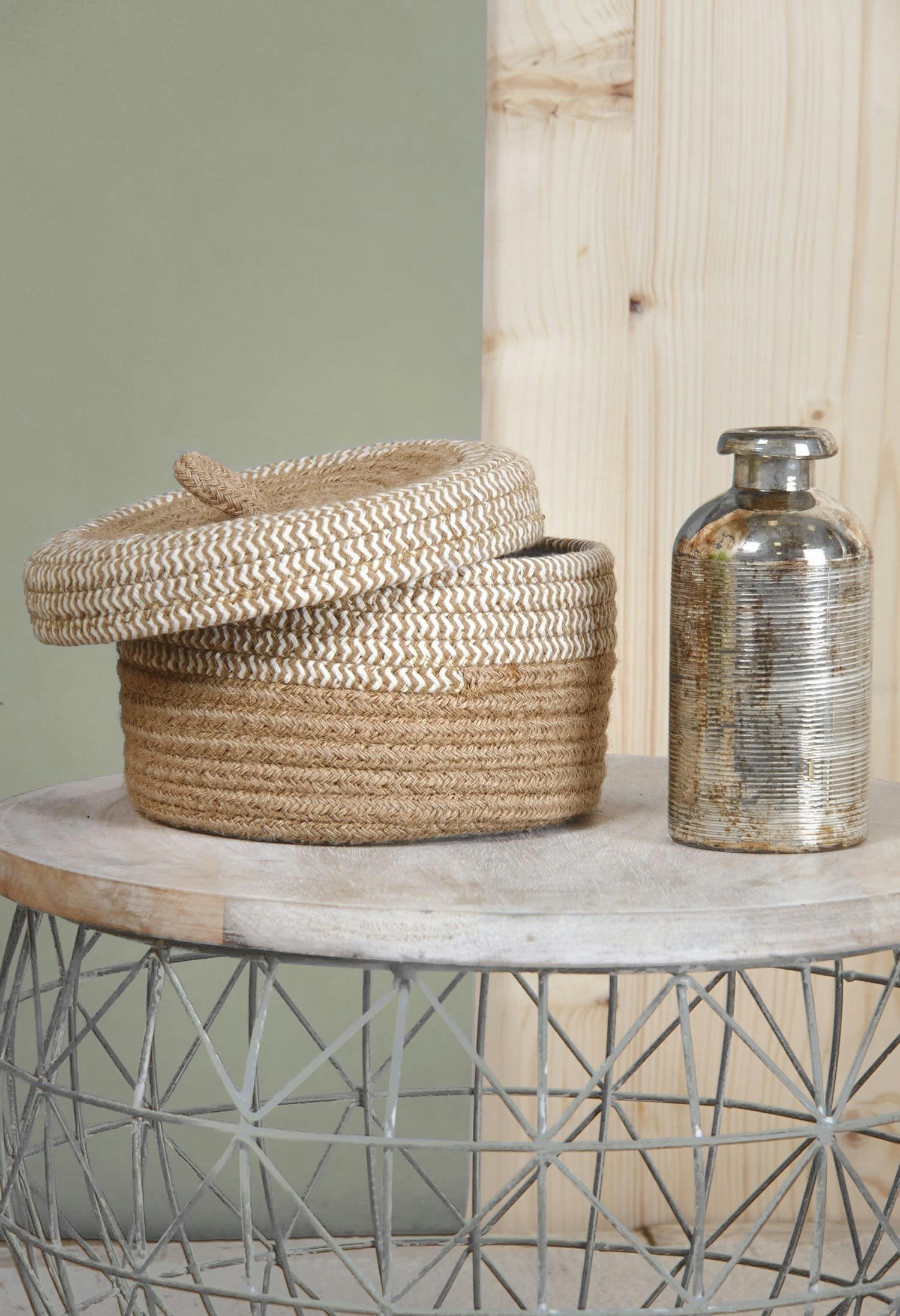 - Boite en jute naturelle et blanche (lot de 2)