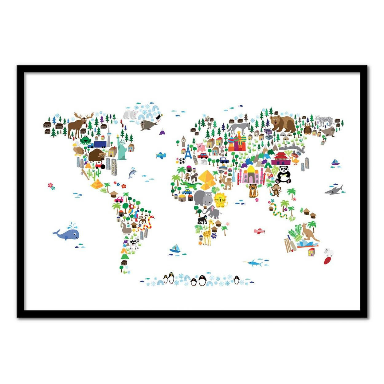 MICHAEL TOMPSETT - ANIMAL WORLD MAP -  Affiche d'art 30 x 40 cm