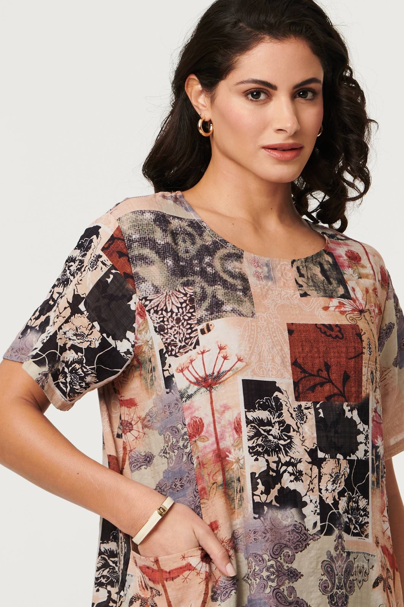 Izabel London Patchwork Print Short Shift Dress