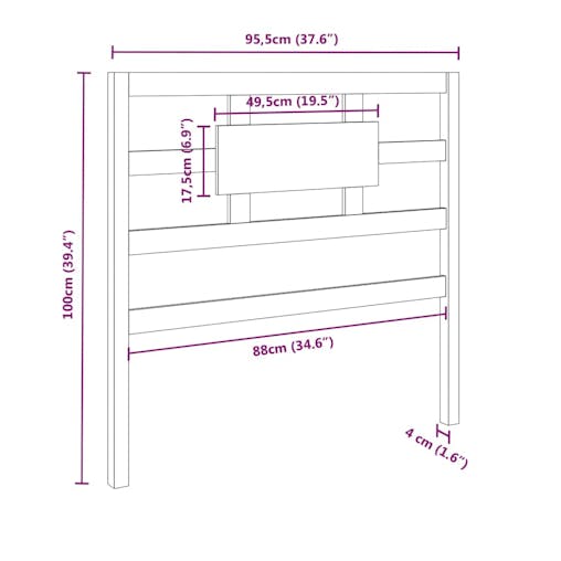 NNEVL Bed Headboard Black 95.5x4x100 cm Solid Wood Pine